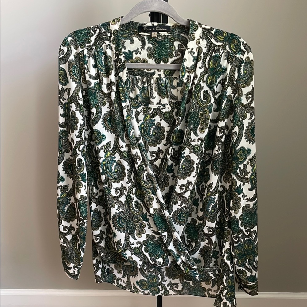 Rose & Olive Green and White Wrap Blouse